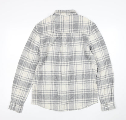 ASOS Men's Grey Checked Flannel Button-Up Shirt Size S