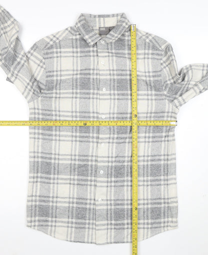 ASOS Men's Grey Checked Flannel Button-Up Shirt Size S