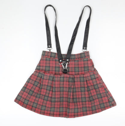 Killstar Women's Red Plaid Pleated Gothic Zip Strap Skirt XS