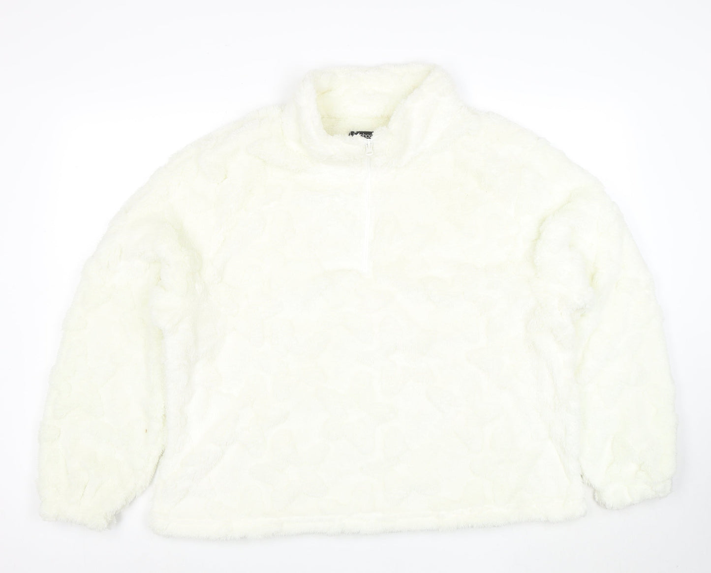 Boohoo Women’s White 1/4 Zip Fleece Hoodie UK 20