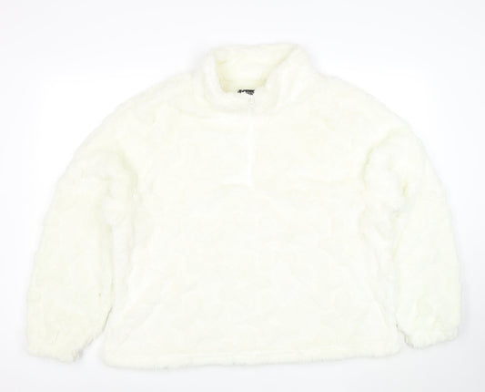 Boohoo Women’s White 1/4 Zip Fleece Hoodie UK 20