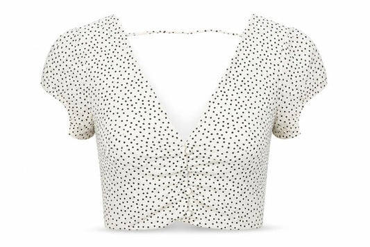 Bershka Women’s White Polka Dot Cropped V-Neck Blouse Size S