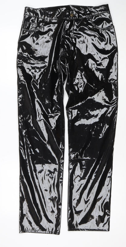 Phaze Womens Black Faux Leather Slim Fit Jeans Size 14 Gothic Rock Style