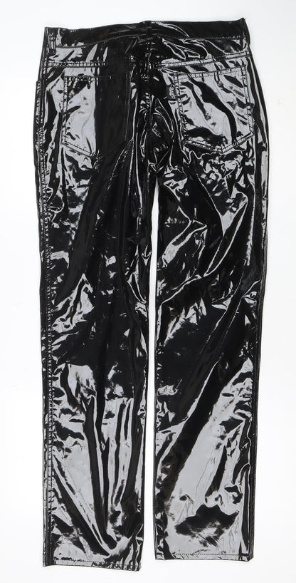 Phaze Womens Black Faux Leather Slim Fit Jeans Size 14 Gothic Rock Style