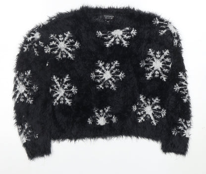 Topshop Women’s Black Snowflake Fuzzy Knit Jumper Size 8