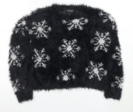 Topshop Women’s Black Snowflake Fuzzy Knit Jumper Size 8