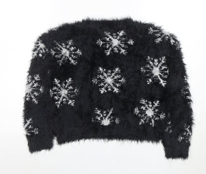 Topshop Women’s Black Snowflake Fuzzy Knit Jumper Size 8