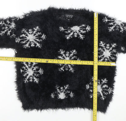 Topshop Women’s Black Snowflake Fuzzy Knit Jumper Size 8