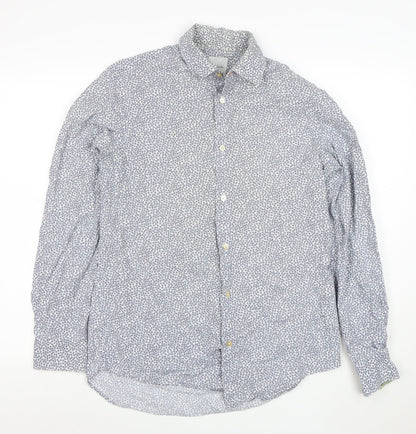 Paul Smith Men Blue Floral Cotton Button-Up Long Sleeve Shirt 15.5 Collar