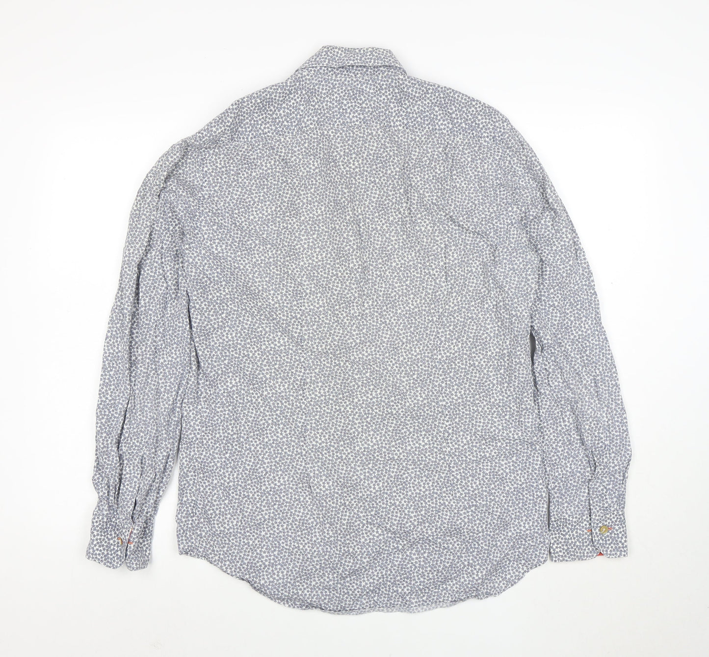 Paul Smith Men Blue Floral Cotton Button-Up Long Sleeve Shirt 15.5 Collar