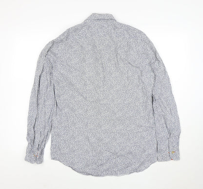 Paul Smith Men Blue Floral Cotton Button-Up Long Sleeve Shirt 15.5 Collar