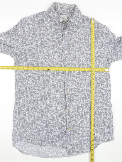 Paul Smith Men Blue Floral Cotton Button-Up Long Sleeve Shirt 15.5 Collar
