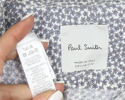 Paul Smith Men Blue Floral Cotton Button-Up Long Sleeve Shirt 15.5 Collar