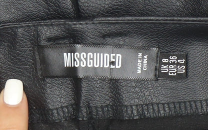 Missguided Womens Black Faux Leather Mini Skirt Size 8 High Waist Zip Belted