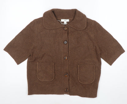 Marks and Spencer Women Brown Small Collared Button Cardigan