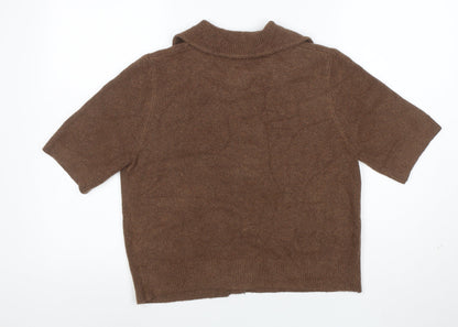 Marks and Spencer Women Brown Small Collared Button Cardigan