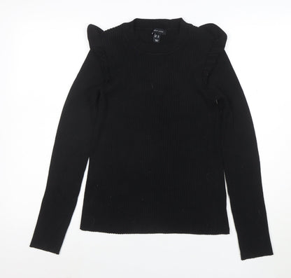 New Look Women's Black Crew Neck Ruffle Sleeve Knit Jumper Size 16