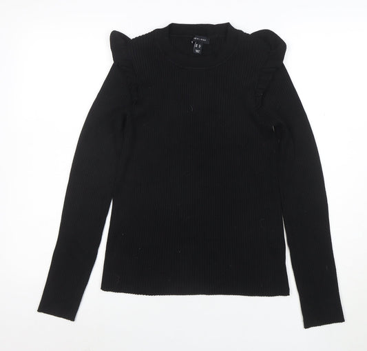 New Look Women's Black Crew Neck Ruffle Sleeve Knit Jumper Size 16