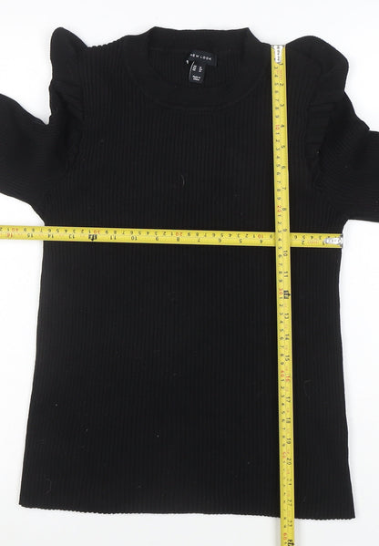 New Look Women's Black Crew Neck Ruffle Sleeve Knit Jumper Size 16