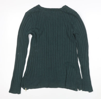 Apricot Women’s Green V-Neck Ribbed Knit Long Sleeve Jumper Size S