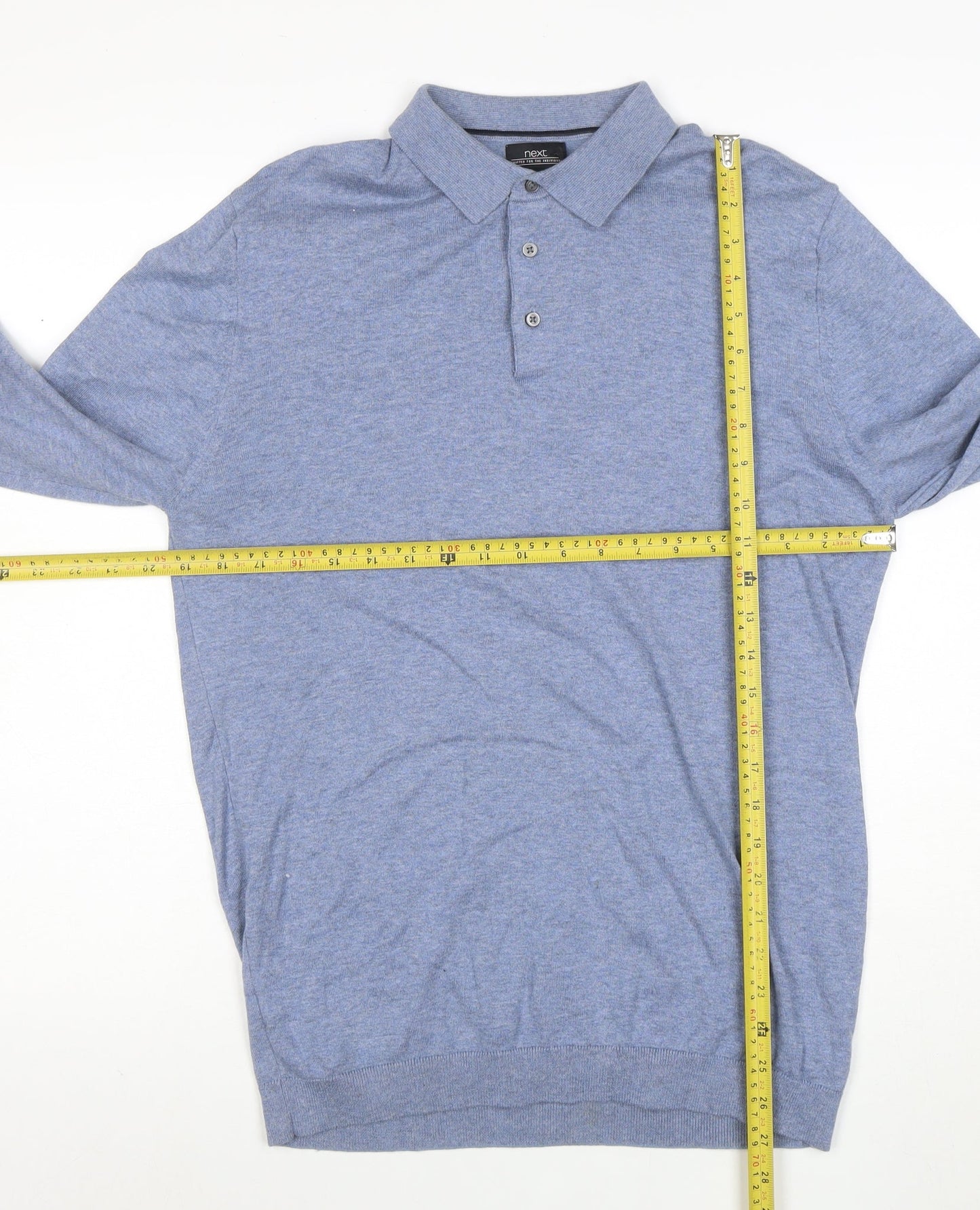 Next Men's Blue Long Sleeve Cotton Polo Shirt Medium