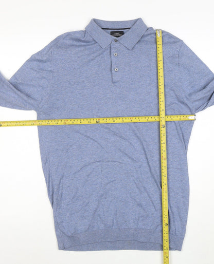 Next Men's Blue Long Sleeve Cotton Polo Shirt Medium