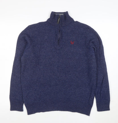 Crew Clothing Co. Men's Blue Half Zip Lambswool Jumper Size M