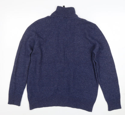 Crew Clothing Co. Men's Blue Half Zip Lambswool Jumper Size M