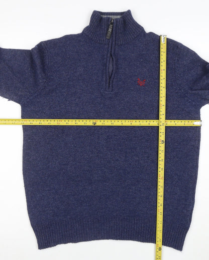 Crew Clothing Co. Men's Blue Half Zip Lambswool Jumper Size M
