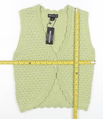 PrettyLittleThing Womens Green Sleeveless V-Neck Knit Cardigan S