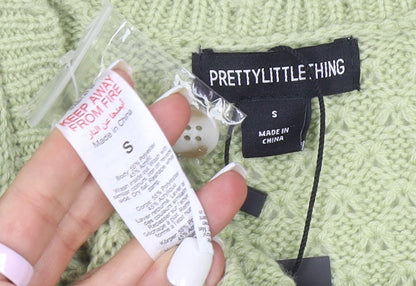 PrettyLittleThing Womens Green Sleeveless V-Neck Knit Cardigan S