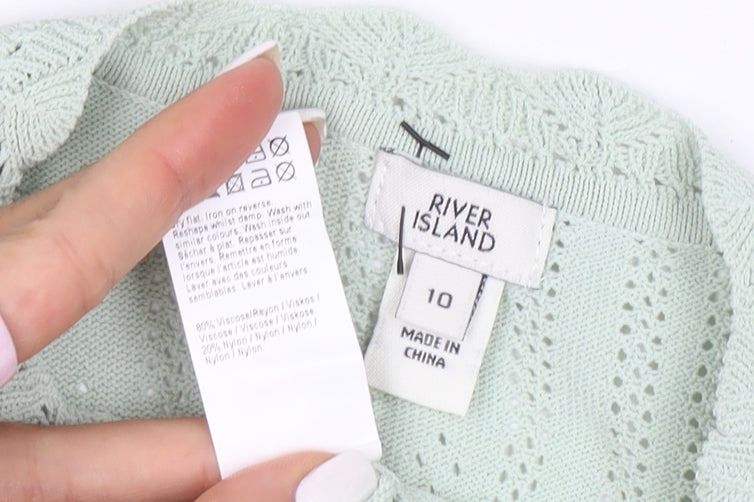 River Island Womens Green Ruffle Knit V-Neck Long Sleeve Blouse Size 10