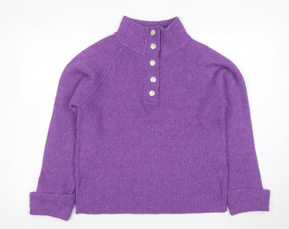 Next Women's Purple Wool Henley Roll Neck Jumper Size S