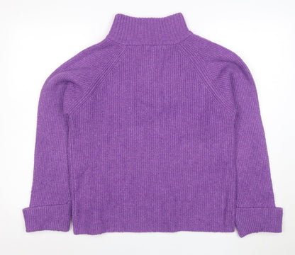 Next Women's Purple Wool Henley Roll Neck Jumper Size S