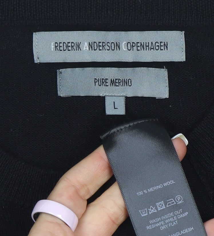 Frederik Anderson Copenhagen Men's Black Merino Wool Crew Neck Jumper L