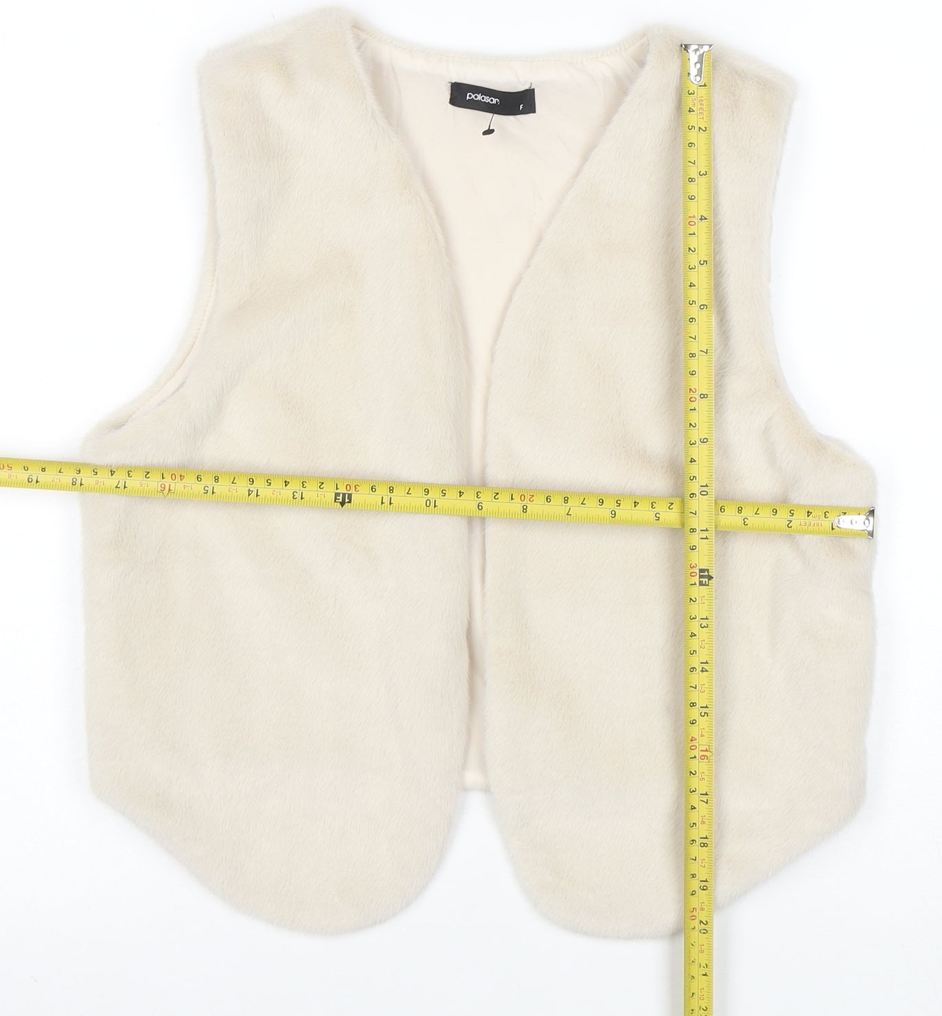 Palasan Women's Ivory Faux Fur Waistcoat Size M Lined Open Front