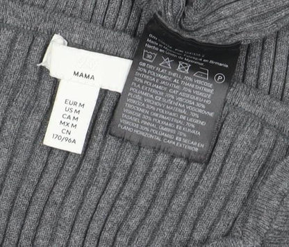 H&M Women Grey Long Sleeve Ribbed Knit Bodycon Midi Dress M