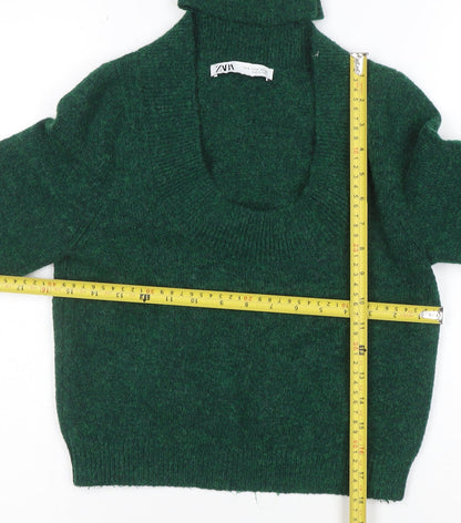 ZARA Women Green Knit Scoop Neck Pullover Jumper Size S