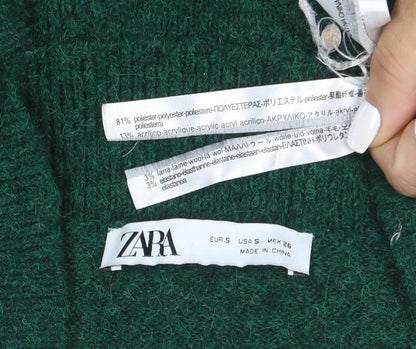 ZARA Women Green Knit Scoop Neck Pullover Jumper Size S