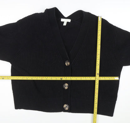 H&M Women Black M Chunky Knit Button Cardigan V-Neck Long Sleeve