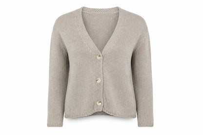 The White Company Women Beige Cotton Knit V-Neck Cardigan Medium