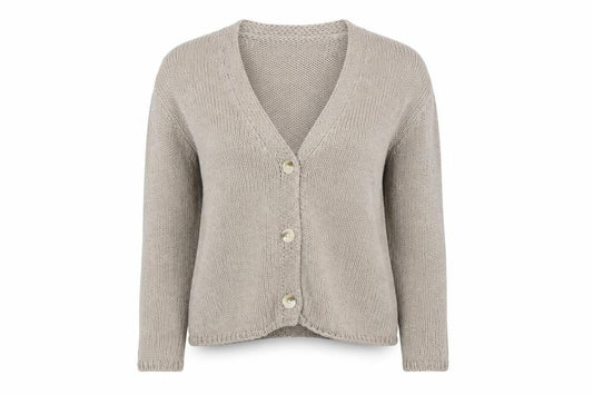 White Label Women Beige Cotton Knit V-Neck Cardigan Medium