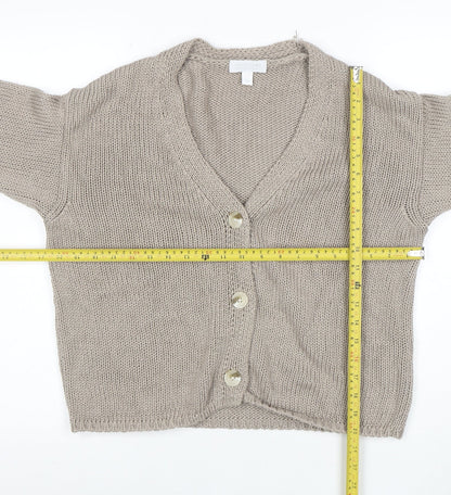 White Label Women Beige Cotton Knit V-Neck Cardigan Medium