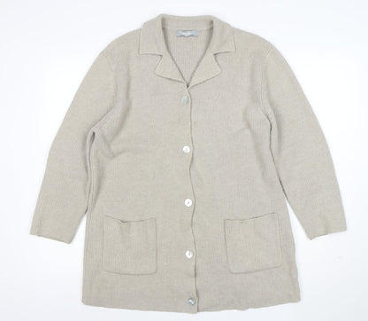 Wallis Women Beige Long Sleeve Collared Cardigan Size 10 Wool Blend