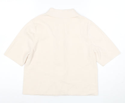 Marks and Spencer Women Beige Collared Knit Short Sleeve Cardigan M