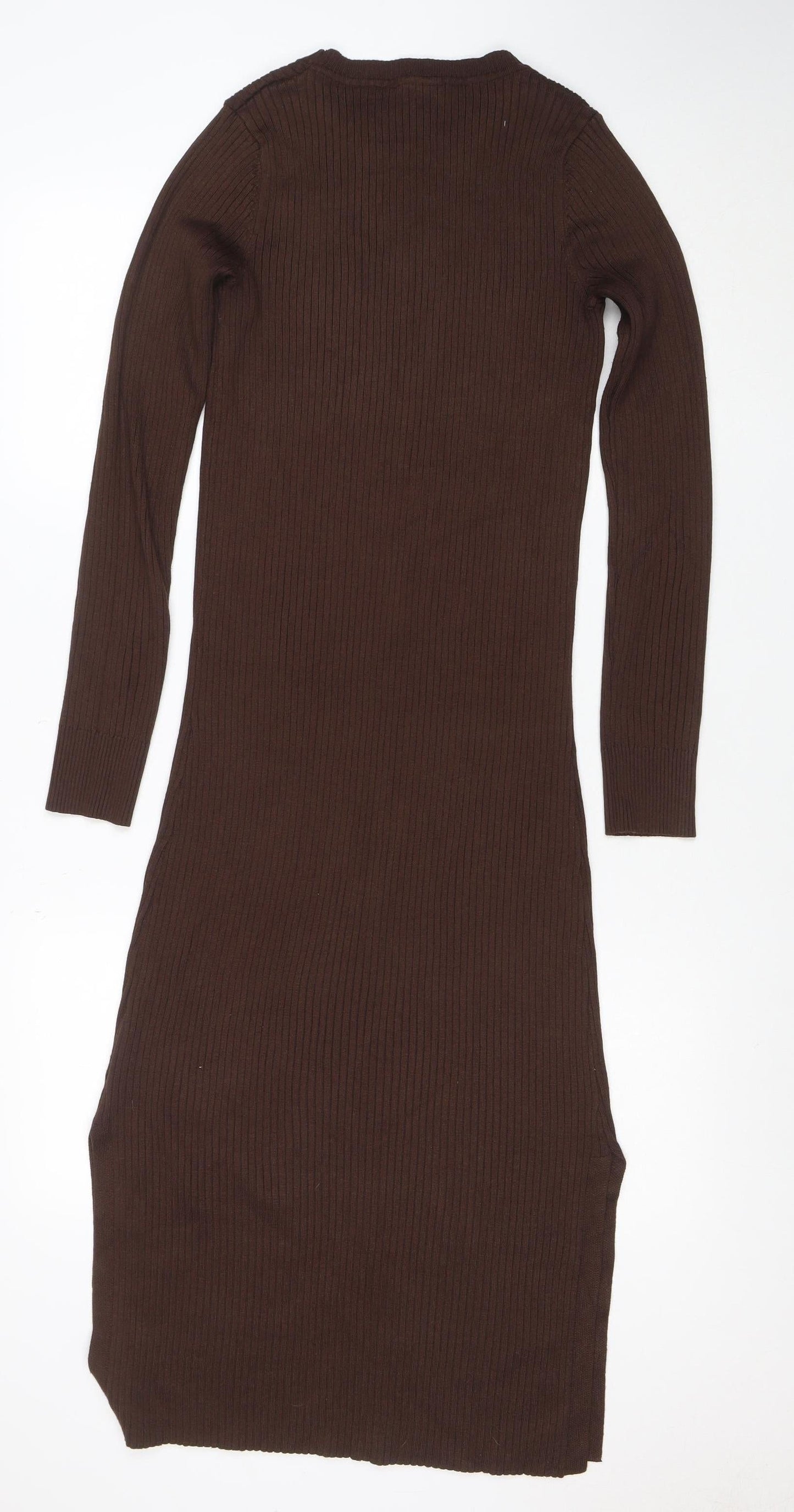 New Look Maternity Brown Ribbed Bodycon Midi Dress Size 12