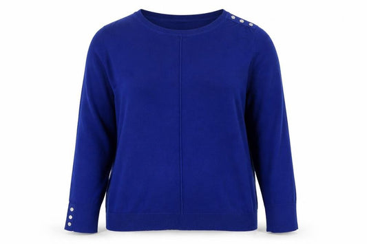 Wallis Women's Blue Crew Neck Button Detail Jumper Size 14