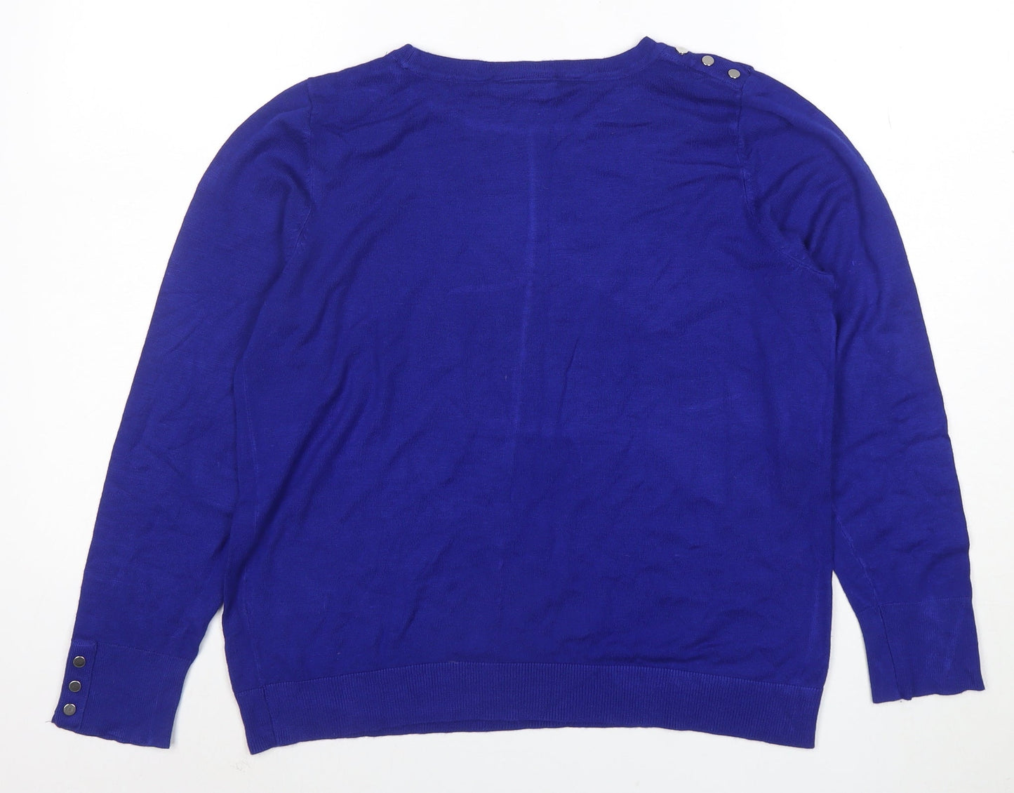Wallis Women's Blue Crew Neck Button Detail Jumper Size 14