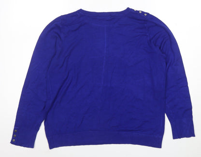 Wallis Women's Blue Crew Neck Button Detail Jumper Size 14