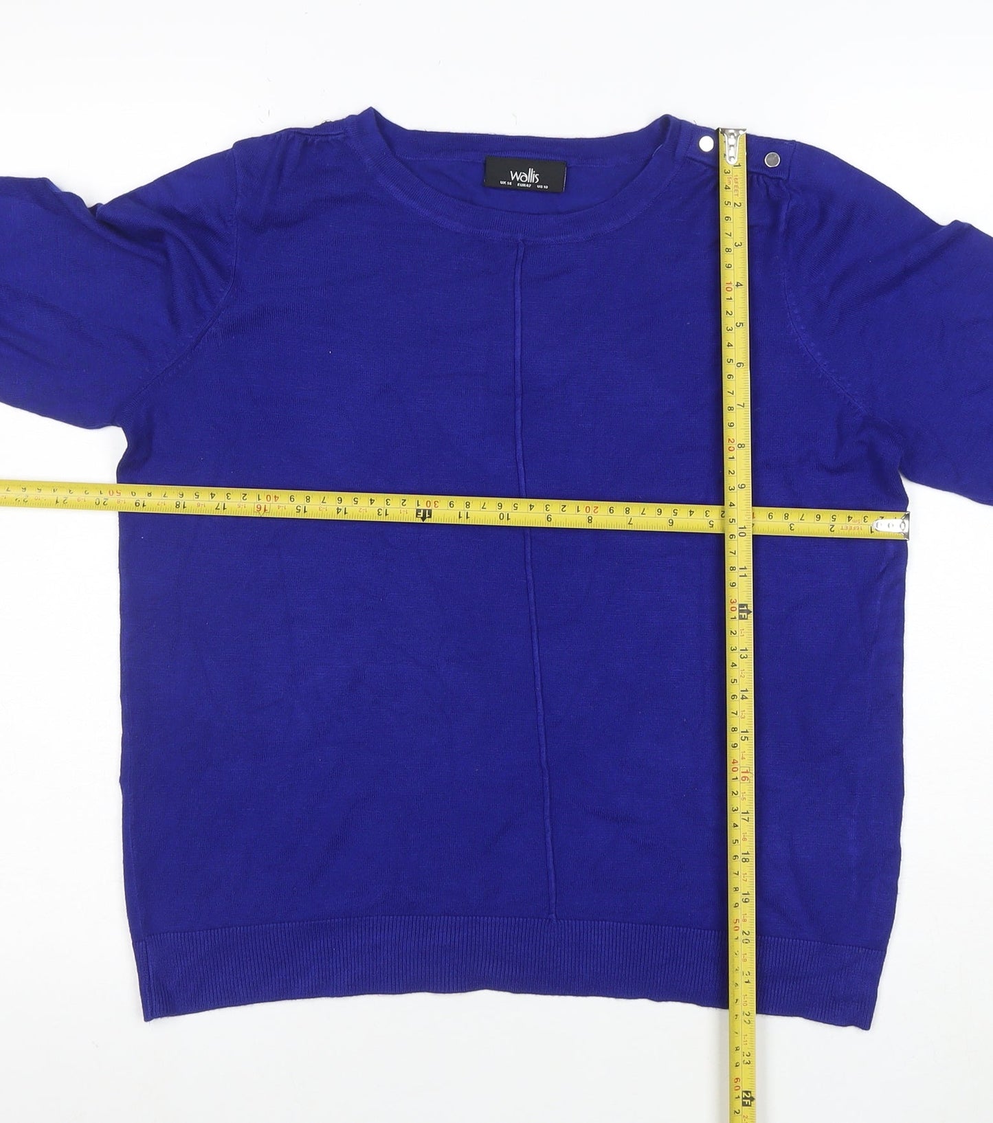 Wallis Women's Blue Crew Neck Button Detail Jumper Size 14